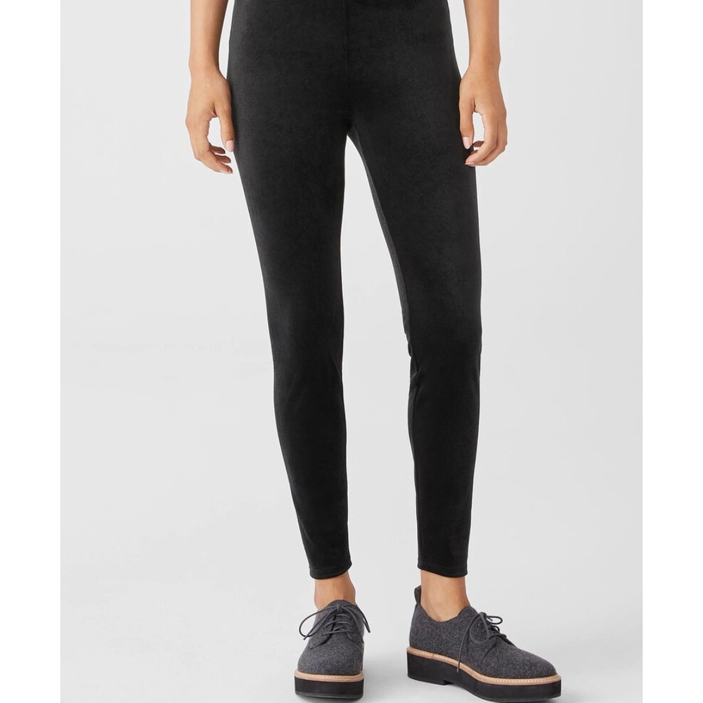 NWT Eileen‎ Fisher Ankle Legging Women Size Medium Black Stretchy Velvet
